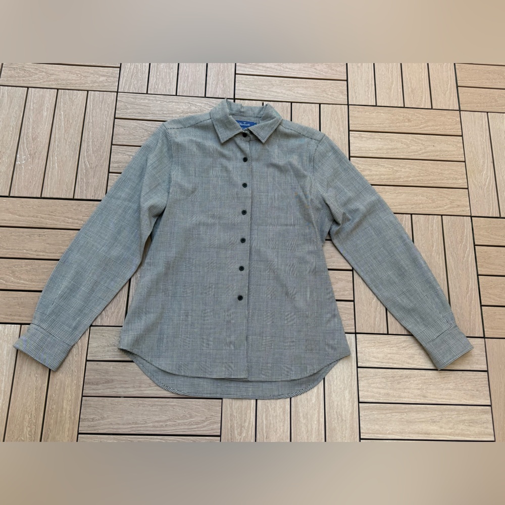 Faconnable white black houndstooth button down top - image 10